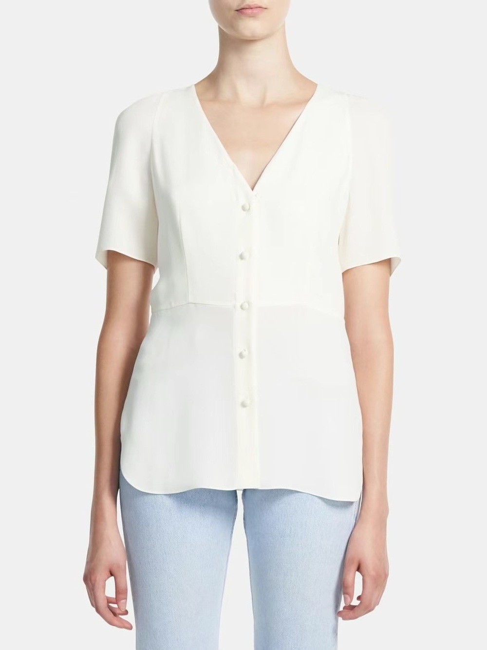 NWT Theory Silk V-Neck Button-Front Blouse White Size P